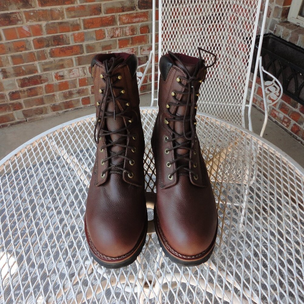 CHIPPEWA Men's Brown Leather Lace Up Steel Toe Waterproof Logger Boots Size 12